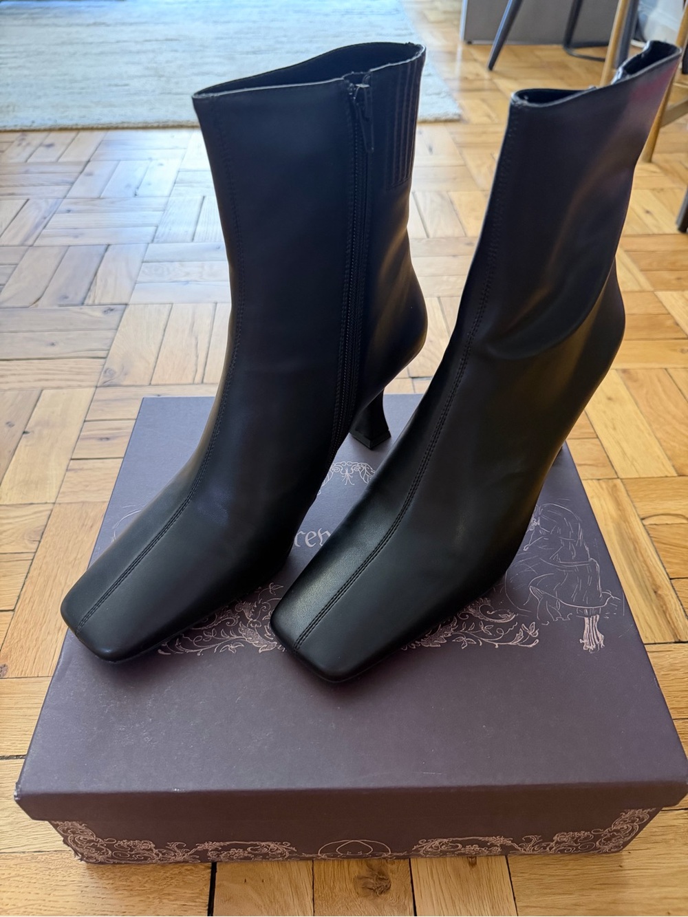 Jeffrey Campbell Black Square-Toe Mid-Heel Ankle Boots
